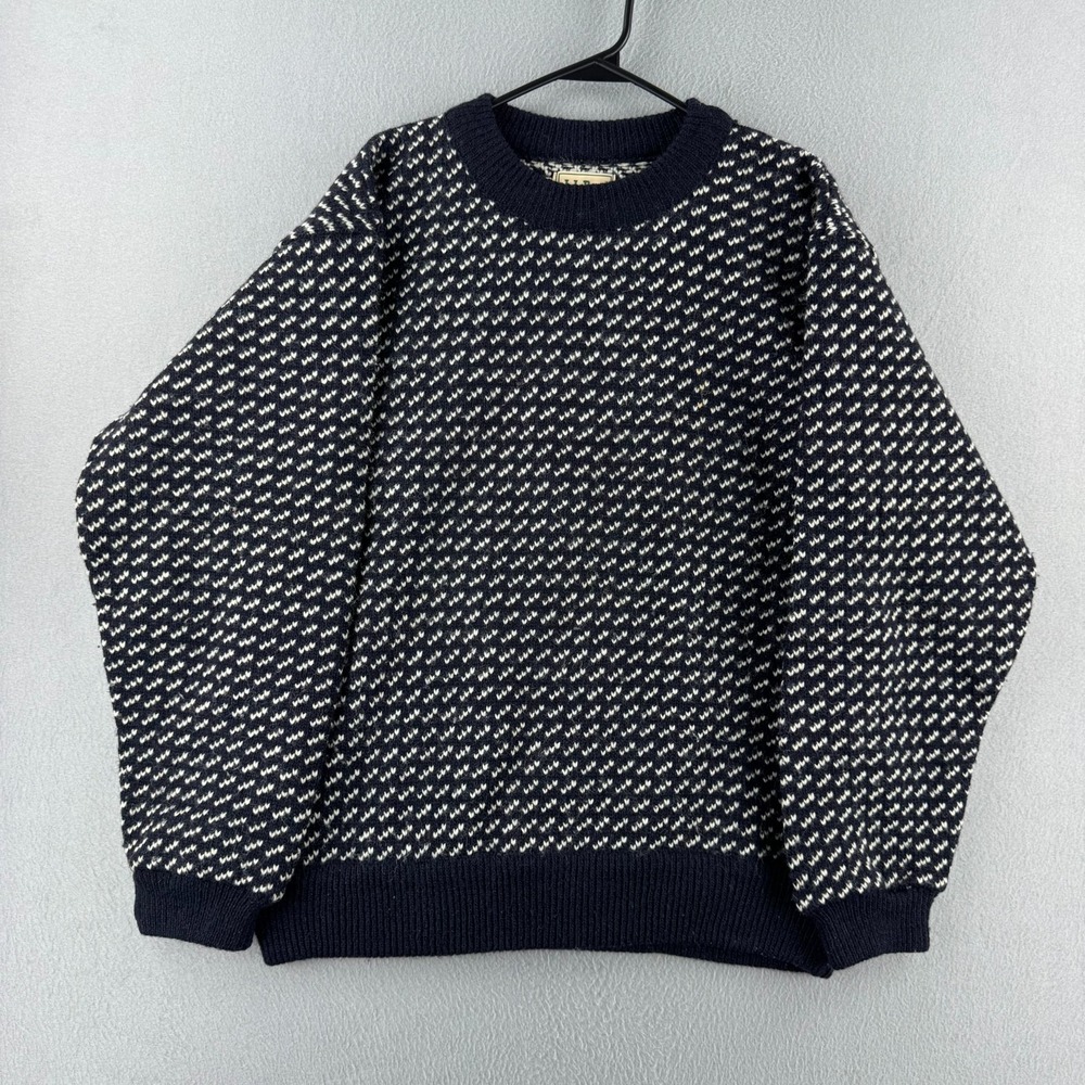 Vintage LL Bean Sweater Mens Medium Blue Birds Eye Wool Rayon‎ Fisherman Norway